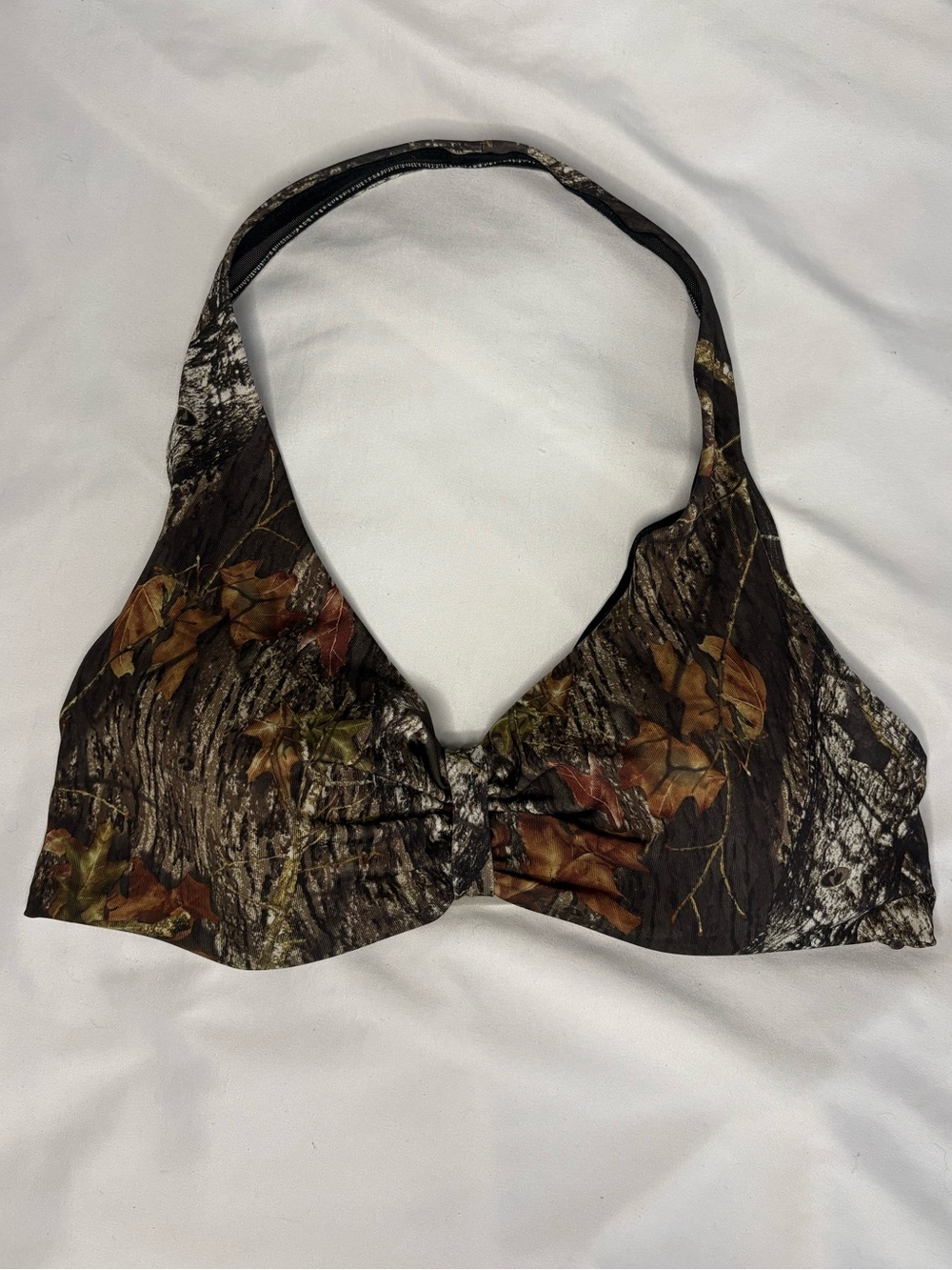 Camo Halter Bikini Top with Leaf Print